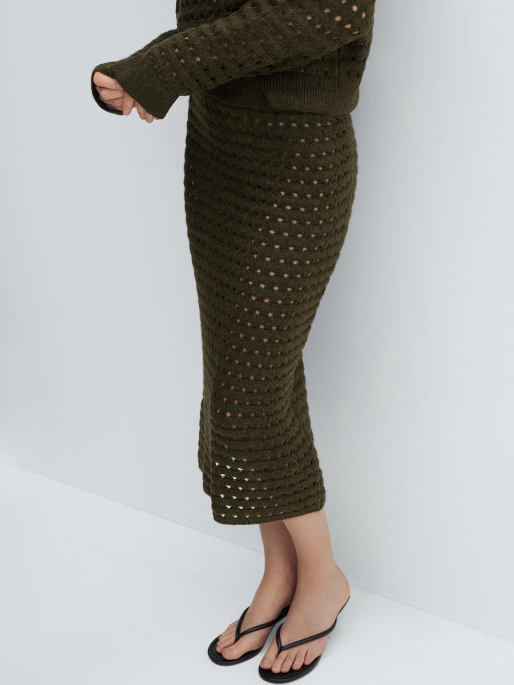 NWT MANGO Knitted Skirt Olive Green